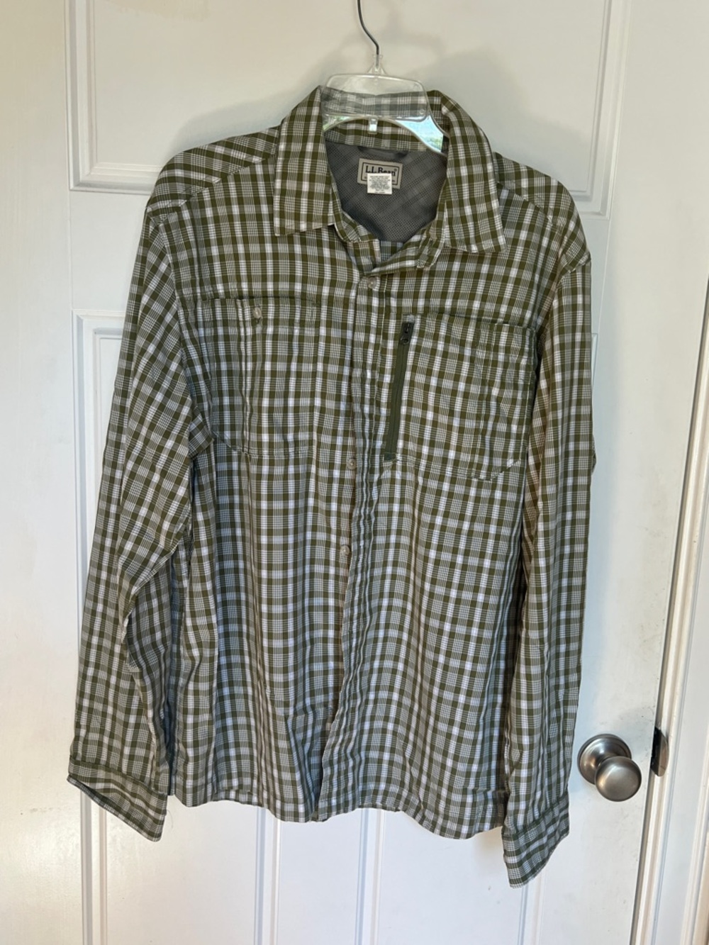 L.L. Bean Olive and White Plaid Lightweight Shirt Jacket
